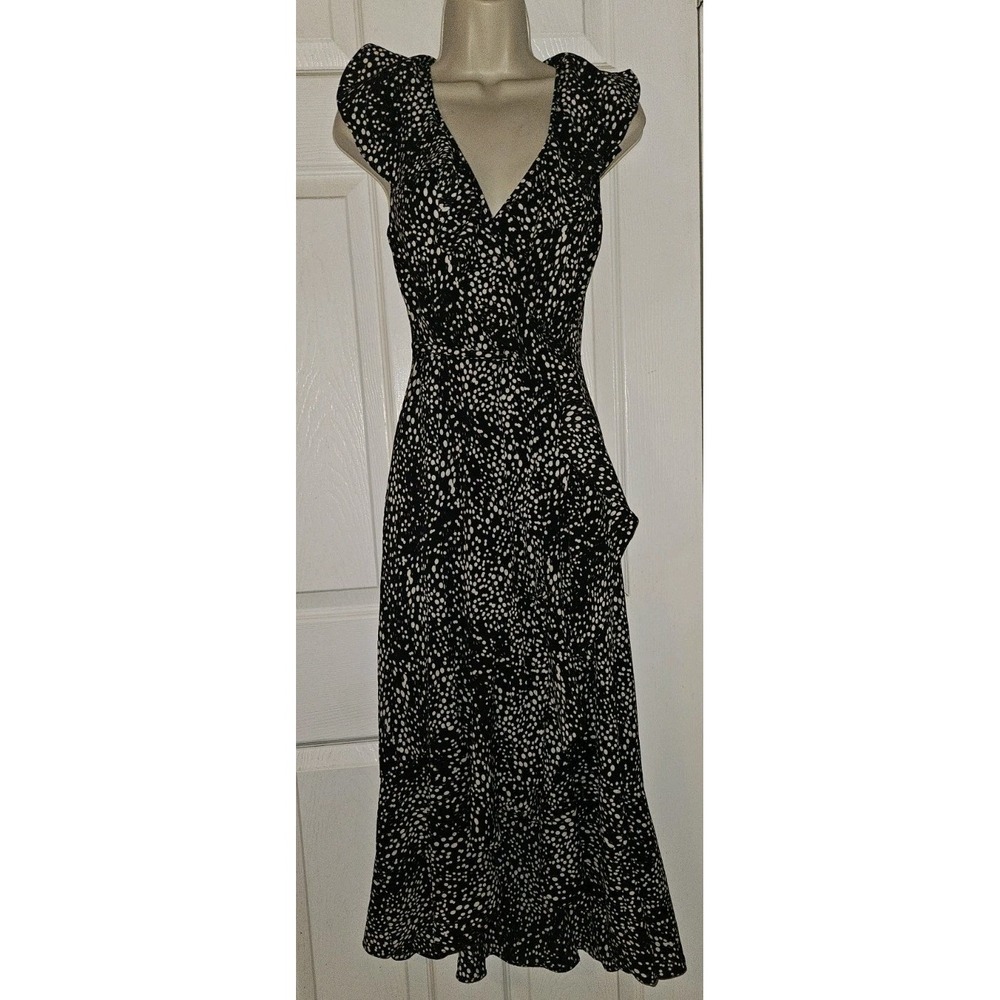 NWOT MAX STUDIO Polkadot Ruffle High Low Wrap Midi Dress Flutter Sleeveles Sz XS